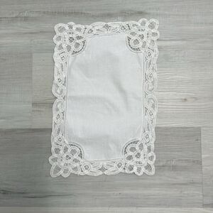 Set Of 3 Antique Vintage White Bobbin Lace Cotton Placemats Handmade P01